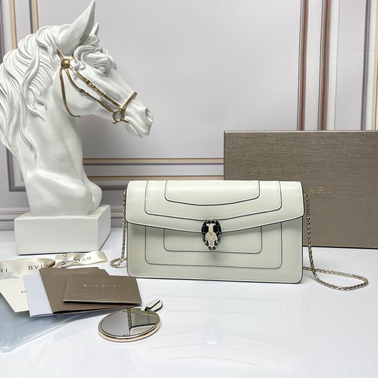 Bulgari Serpenti Forever East-West Chain Shoulder Bag in White Calfskin