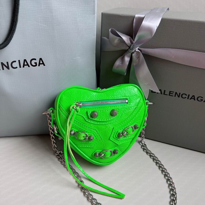Balenciaga Le Cagole Heart Mini Chain Crossbody Bag in Neon Green Leather
