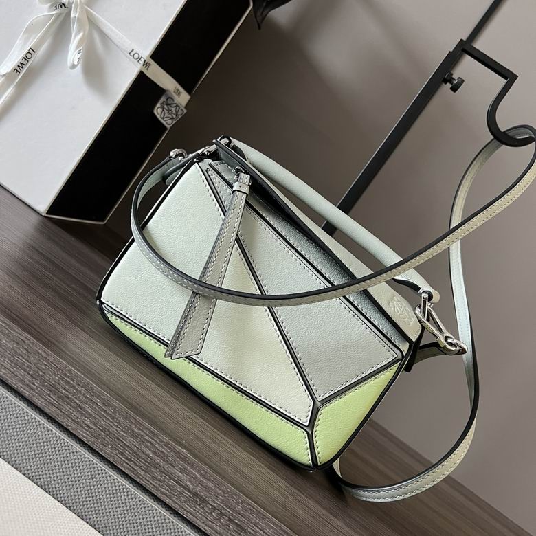 Loewe Puzzle Mini Shoulder Bag in Pale Green Colorblock Calfskin