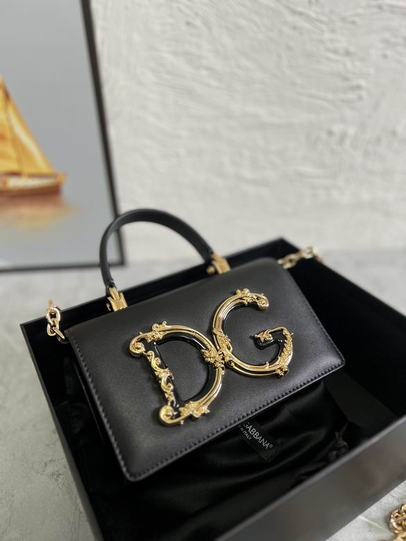 Dolce & Gabbana DG Girls Mini Top-Handle Bag in Black Leather with Gold Baroque Logo