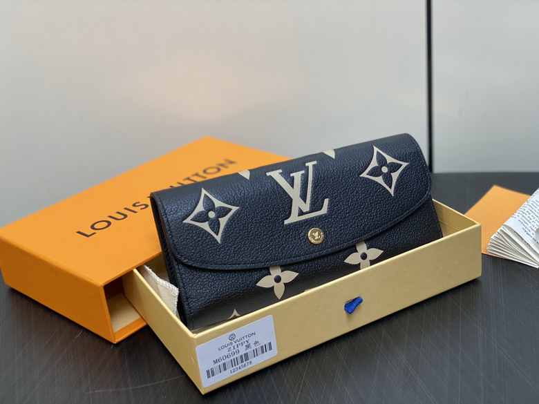 Louis Vuitton Emilie Long Wallet in Black and Beige Bicolor Monogram Empreinte