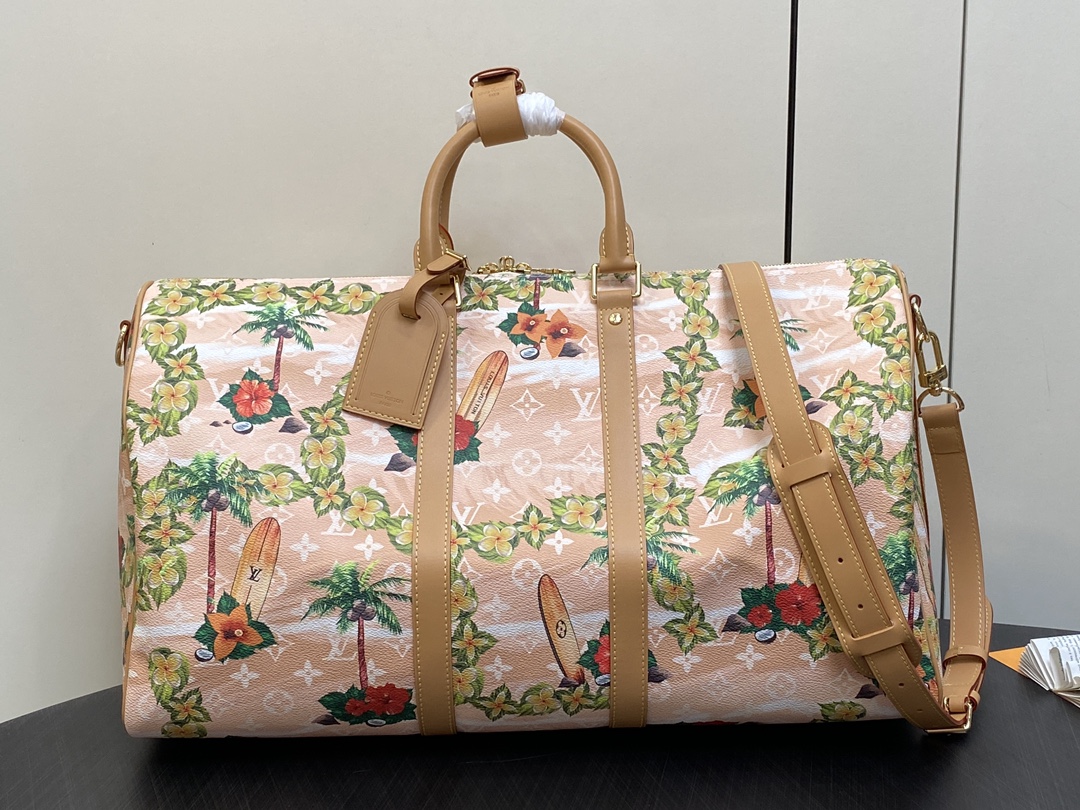 Louis Vuitton Keepall Bandoulière 50 Travel Bag in Tropical Surf Print Canvas
