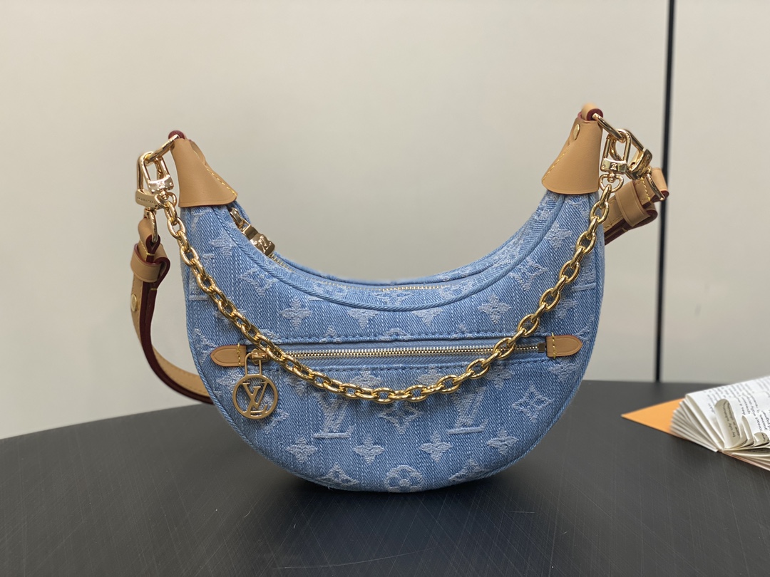 Louis Vuitton Loop Half-Moon Shoulder Bag in Blue Monogram Denim