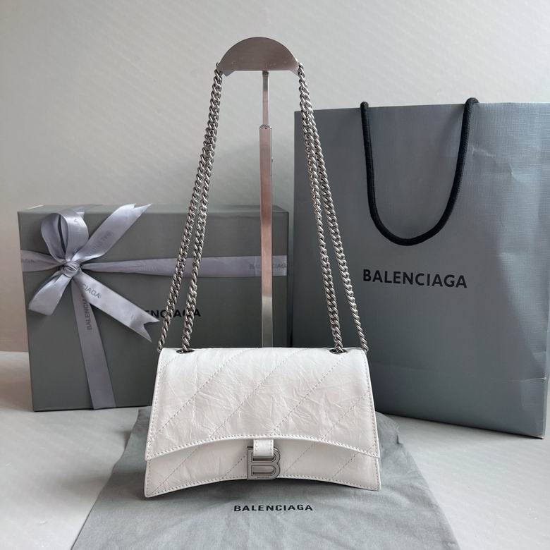 Balenciaga Crush Small Chain Shoulder Bag in White Quilted Leather