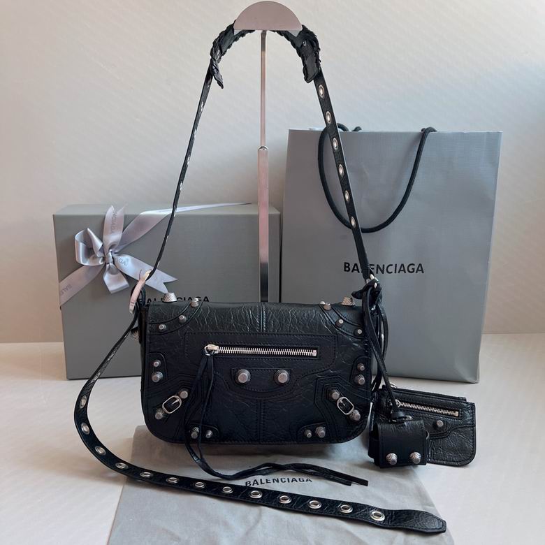 Balenciaga Le Cagole Shoulder Bag in Black Leather with Silver Studs