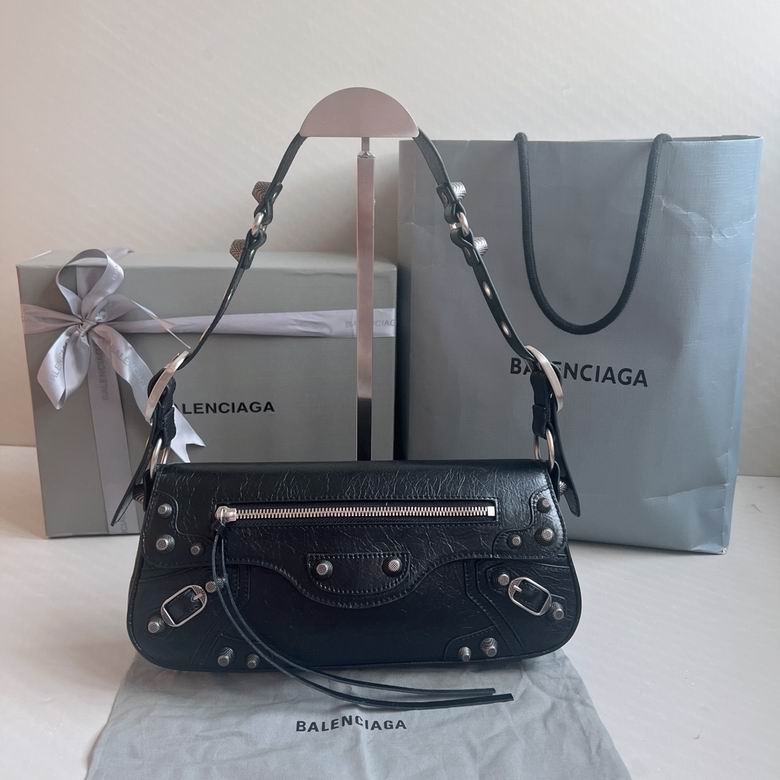 Balenciaga Le Cagole Shoulder Bag in Black Leather with Silver Studs