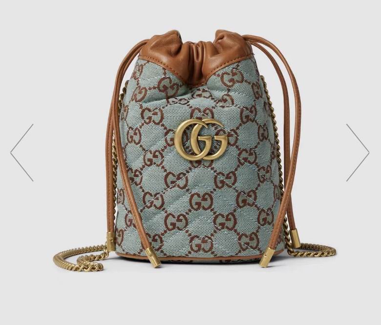 Gucci GG Marmont Mini Bucket Bag in Light Blue and Brown GG Canvas