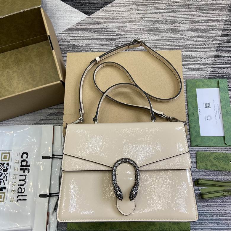 Gucci Dionysus Medium Top-Handle Bag in Cream Patent Leather