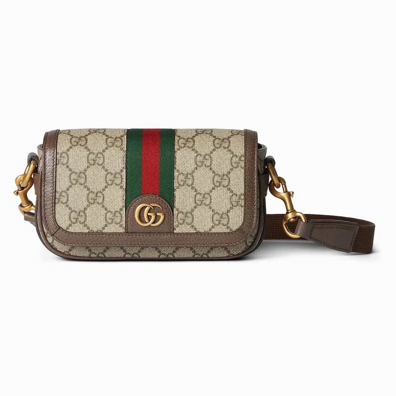 Gucci Ophidia Mini Shoulder Bag in Beige GG Supreme Canvas with Web Stripe