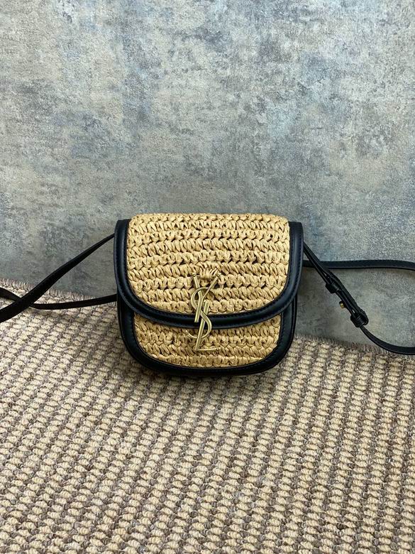 Saint Laurent Kaia Small Crossbody Bag in Natural Raffia with Black Leather Trim