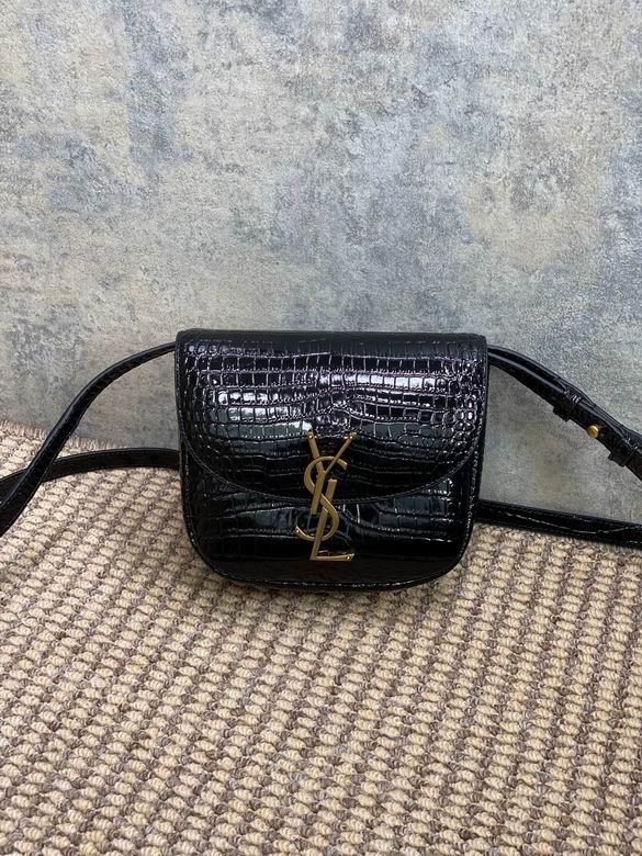 Saint Laurent Kaia Small Crossbody Bag in Black Crocodile-Embossed Leather