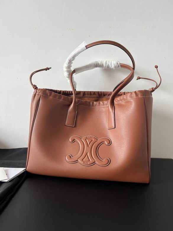 Celine Cabas Drawstring Tote Bag with Triomphe Emblem in Tan Smooth Leather