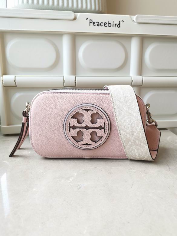Tory Burch Miller Mini Camera Crossbody Bag in Pink Pebbled Leather