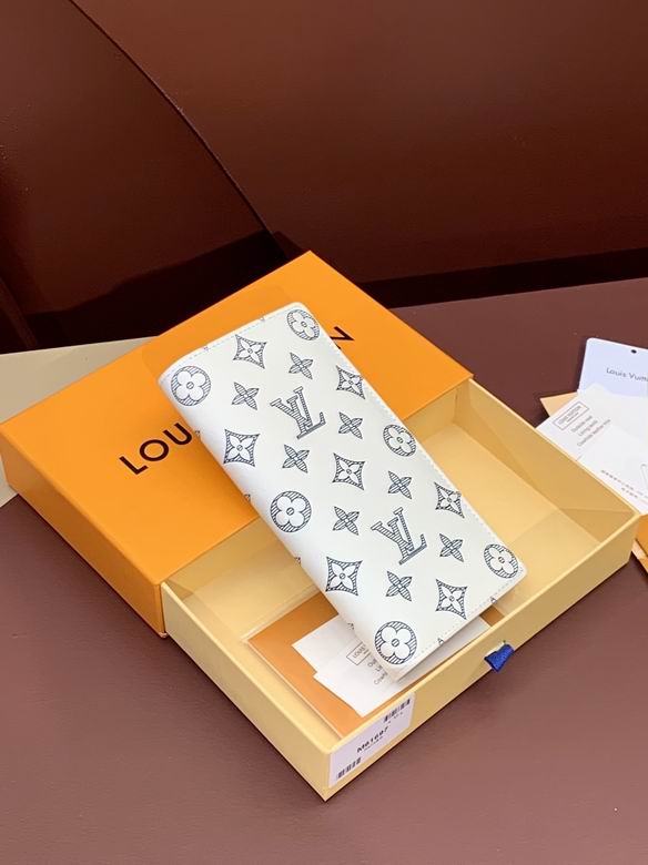 Louis Vuitton Brazza Long Wallet in White and Navy Monogram Canvas