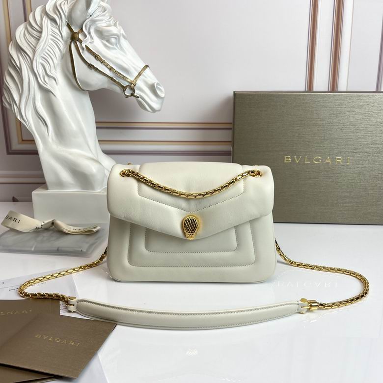 Bulgari Serpenti Reverse Chain Shoulder Bag in White Leather with Gold Chain