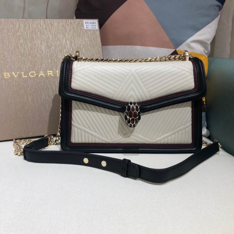 Bulgari Serpenti Forever Shoulder Bag in White Chevron-Quilted Leather
