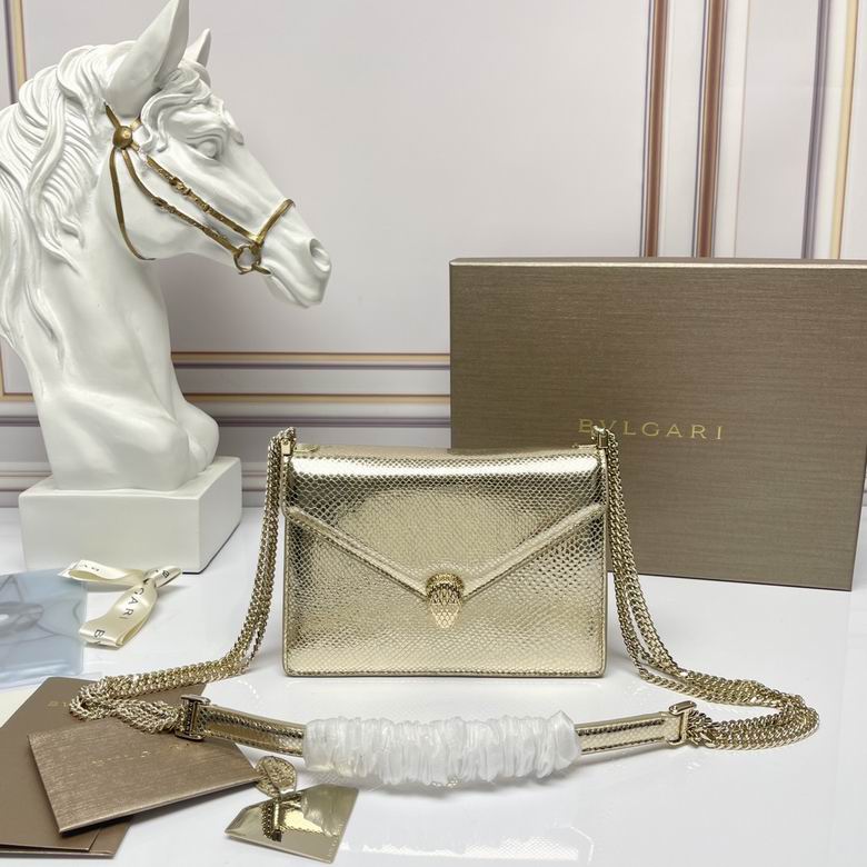 Bulgari Serpenti Forever Envelope Crossbody Bag in Light Gold Metallic Leather