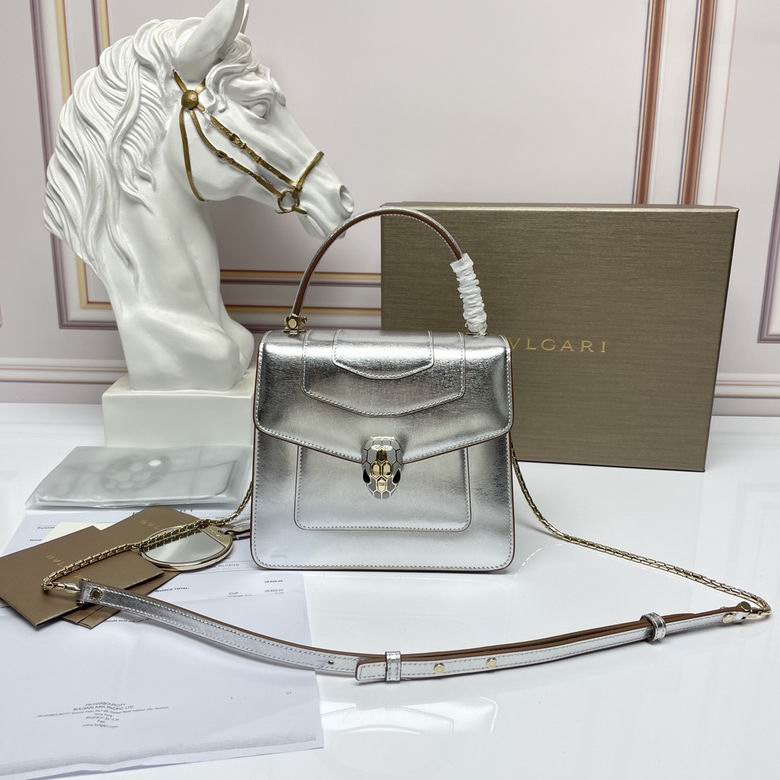 Bvlgari Serpenti Forever Top-Handle Bag in Silver Metallic Leather