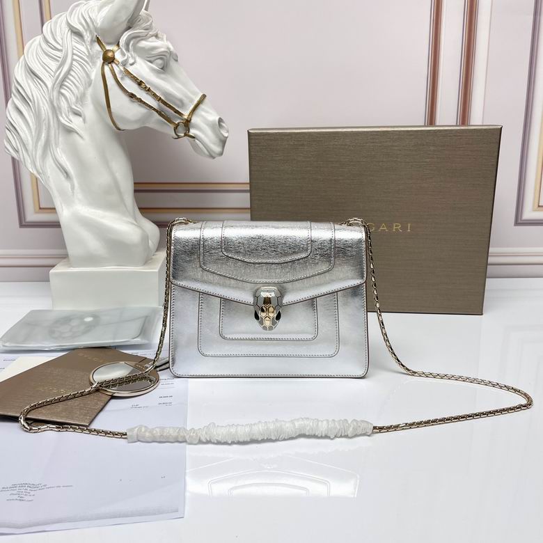 Bulgari Serpenti Forever Crossbody Bag in Silver Metallic Leather