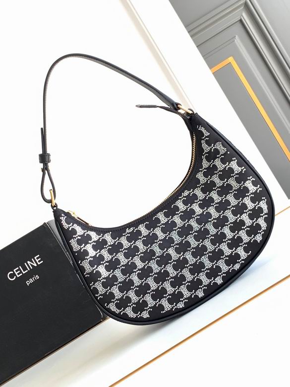 Celine Ava Crystal Triomphe Canvas-Print Shoulder Bag in Black