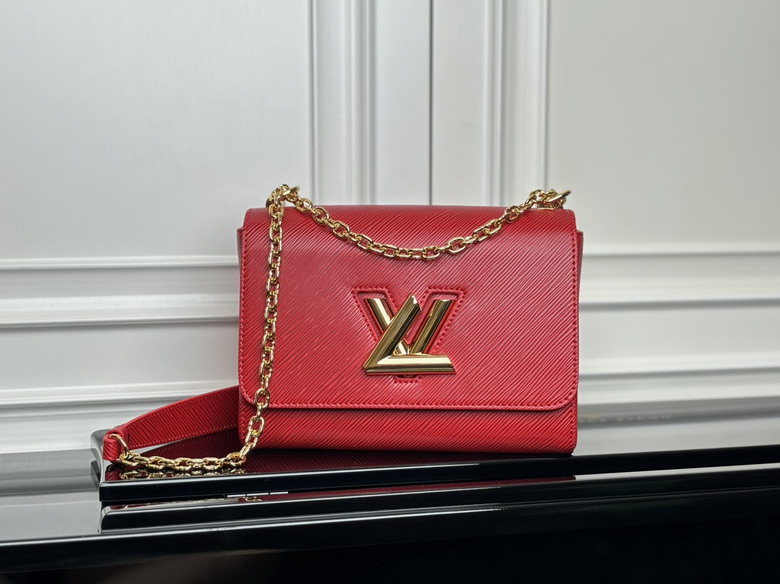 Louis Vuitton Twist MM Shoulder Bag in Red Epi Leather with Gold Chain