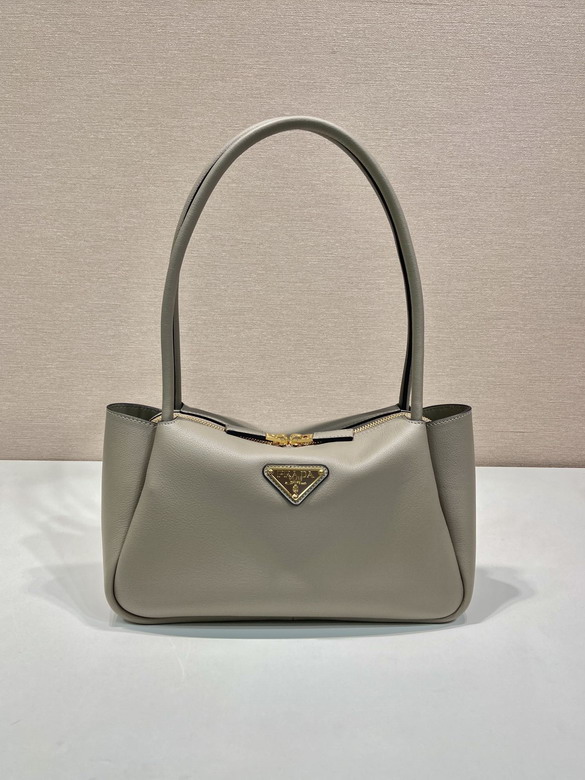 Prada Medium Leather Shoulder Bag with Triangle Logo in Gray