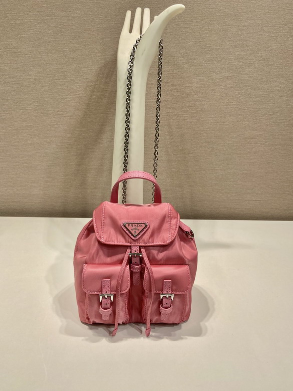 Prada Re-Nylon Mini Backpack with Chain Strap in Pink