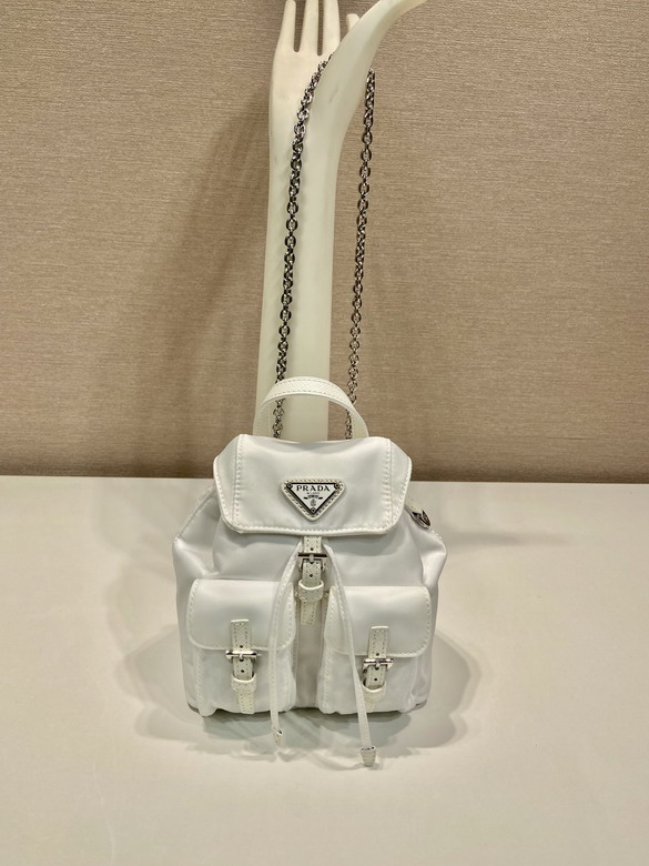 Prada Re-Nylon Mini Backpack with Chain Strap in White