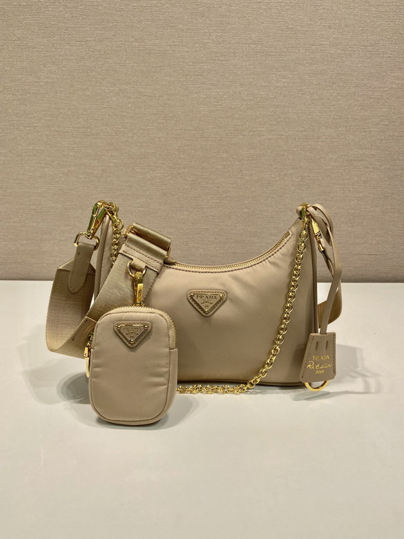Prada Re-Edition 2005 Re-Nylon Shoulder Bag with Pouch in Beige