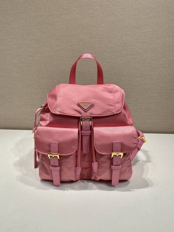 Prada Re-Nylon Small Flap Backpack with Front Pockets in Pink