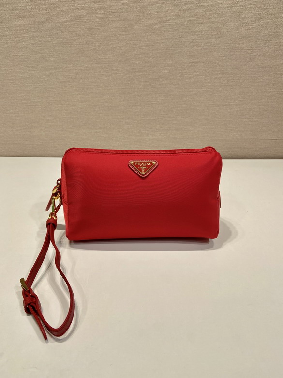 Prada Re-Nylon Cosmetic Pouch with Wrist Strap in Red