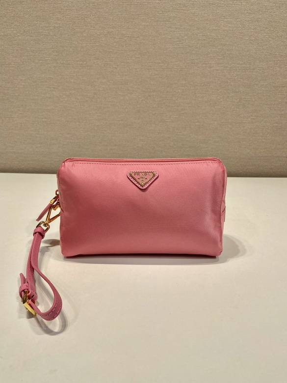 Prada Re-Nylon Zip Pouch with Wrist Strap in Pink with Triangle Logo