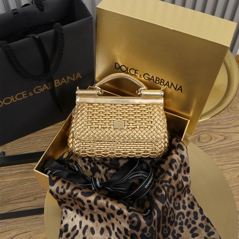 Dolce & Gabbana Sicily Mini Woven Top-Handle Bag in Gold Metallic Leather