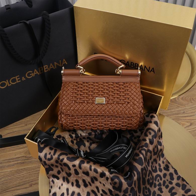 Dolce & Gabbana Sicily Mini Top-Handle Bag in Tan Woven Leather