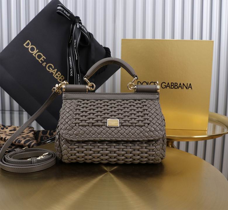 Dolce & Gabbana Sicily Mini Woven Top-Handle Bag in Taupe Nappa Leather