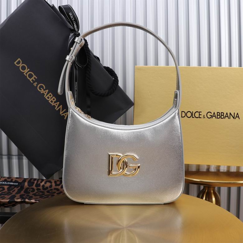 Dolce & Gabbana 3.5 Shoulder Hobo Bag in Silver Metallic Leather