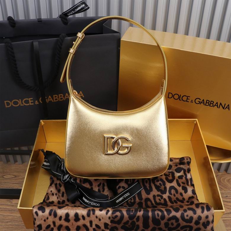 Dolce & Gabbana 3.5 Hobo Shoulder Bag in Gold Metallic Leather