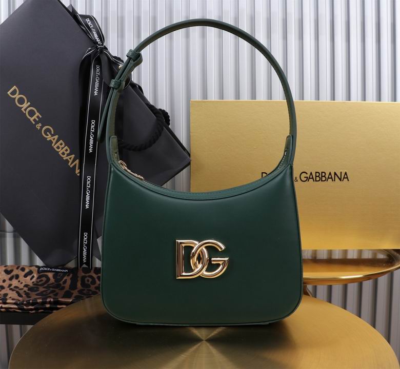Dolce & Gabbana 3.5 Shoulder Hobo Bag in Dark Green Calfskin with Gold DG Logo