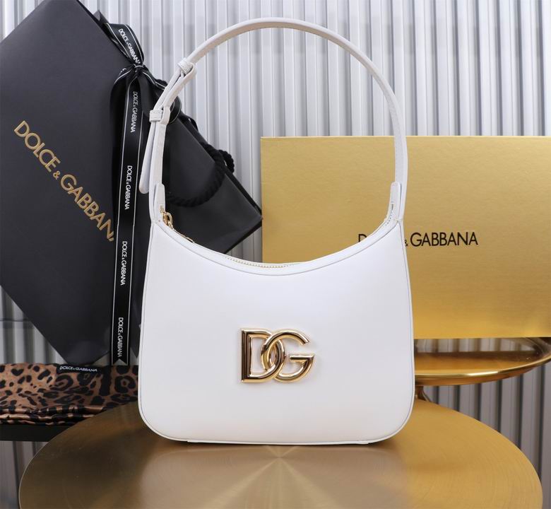 Dolce & Gabbana 3.5 Hobo Shoulder Bag in White Leather with Gold DG Logo
