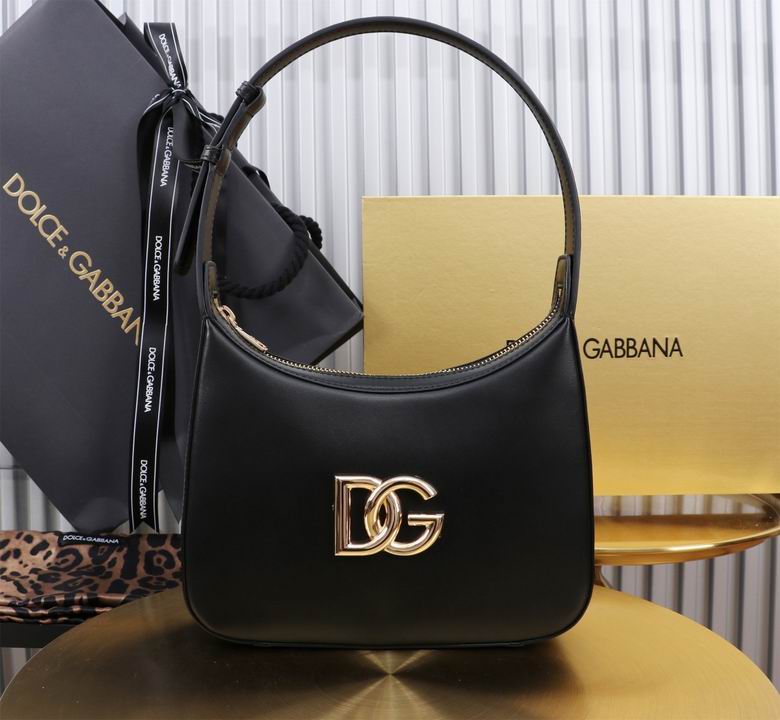 Dolce & Gabbana 3.5 Hobo Shoulder Bag in Black Smooth Leather with Gold DG Logo