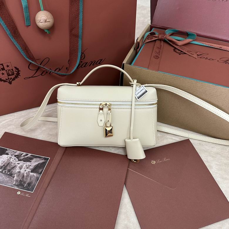 Loro Piana Extra Bag L19 Top-Handle Crossbody in Cream Smooth Leather