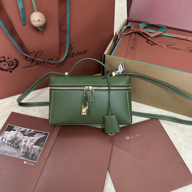 Loro Piana Extra Bag L19 Top-Handle Crossbody in Olive Green Leather