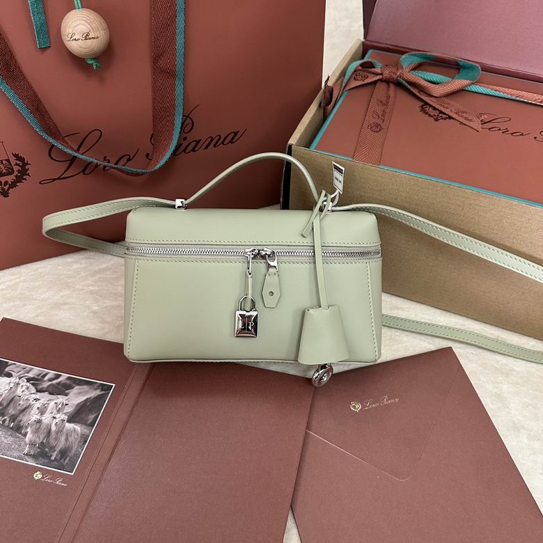 Loro Piana Extra Bag L19 Top-Handle Crossbody in Sage Green Leather