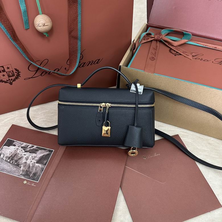Loro Piana Extra Bag L19 Top-Handle Crossbody in Black Grained Leather