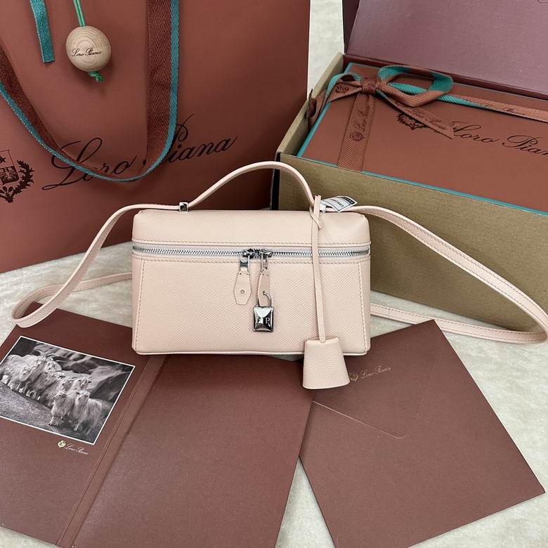 Loro Piana Extra Bag L19 Top-Handle Crossbody in Light Pink Grained Leather