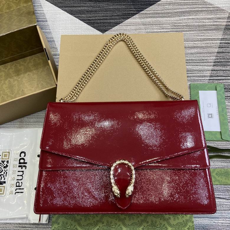 Gucci Dionysus Large Shoulder Bag in Red Crinkled Patent Leather
