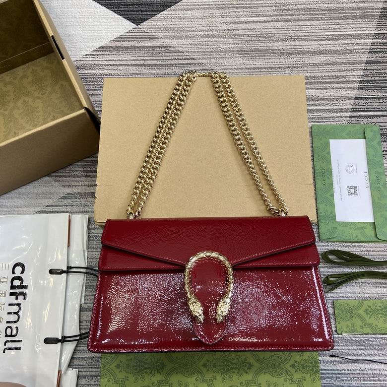 Gucci Dionysus Small Shoulder Bag in Red Crinkled Patent Leather
