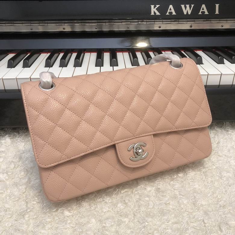 Chanel Classic Flap Medium Shoulder Bag in Beige Pink Caviar Leather