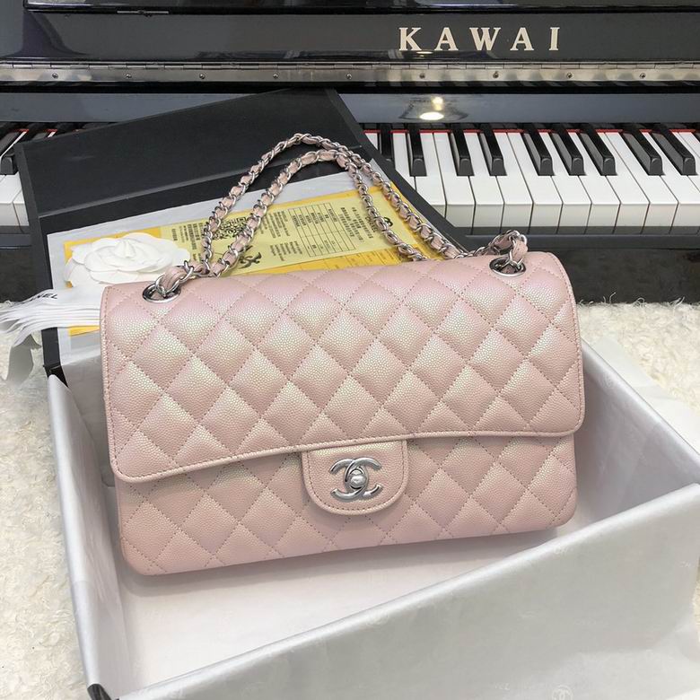 Chanel Classic Flap Medium Shoulder Bag in Iridescent Pink Grained Leather