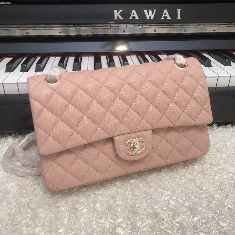 Chanel Classic Flap Medium Shoulder Bag in Light Pink Grained Leather